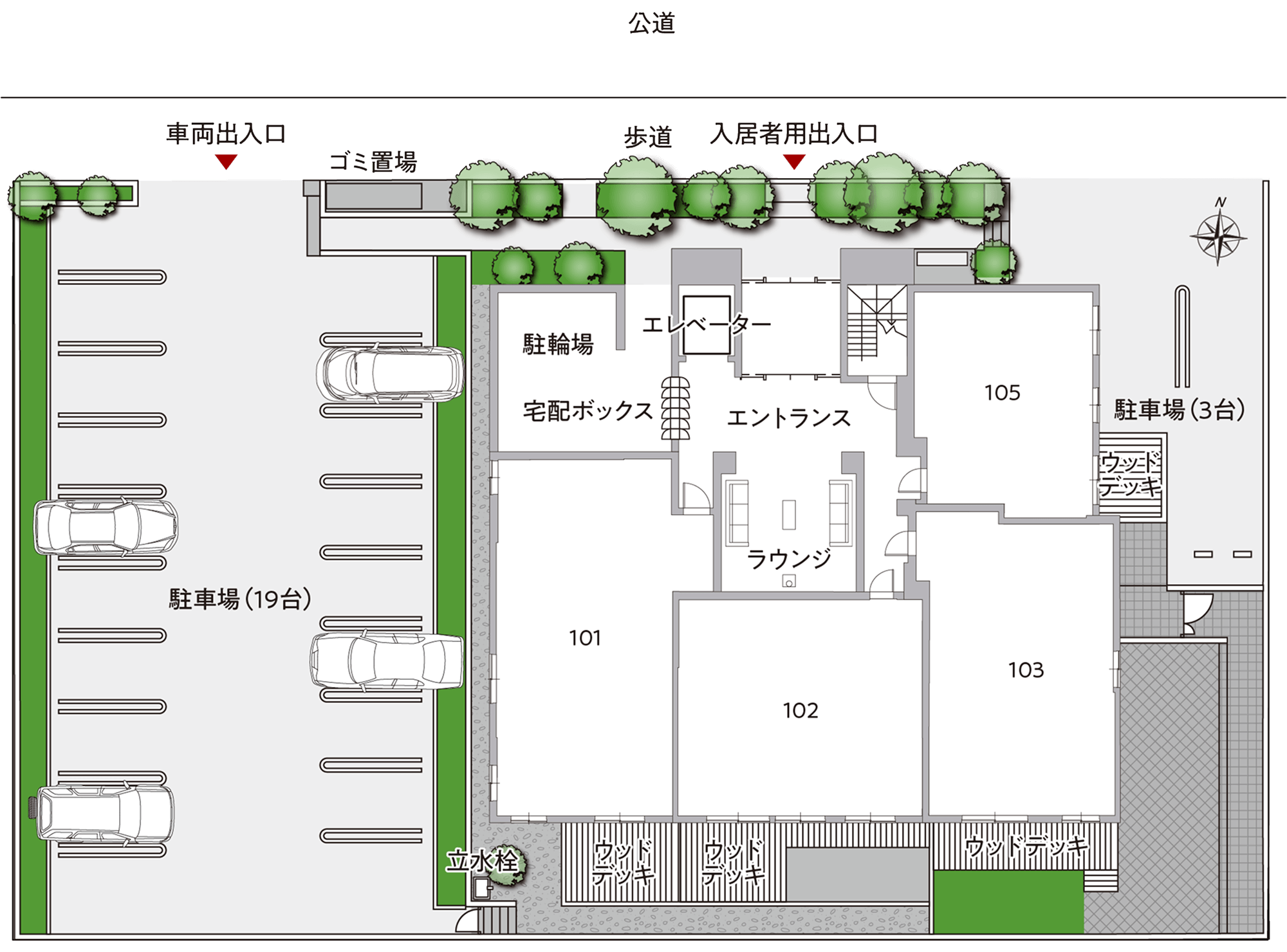 駐車場やエントランスなどの共有スペースの見取り図